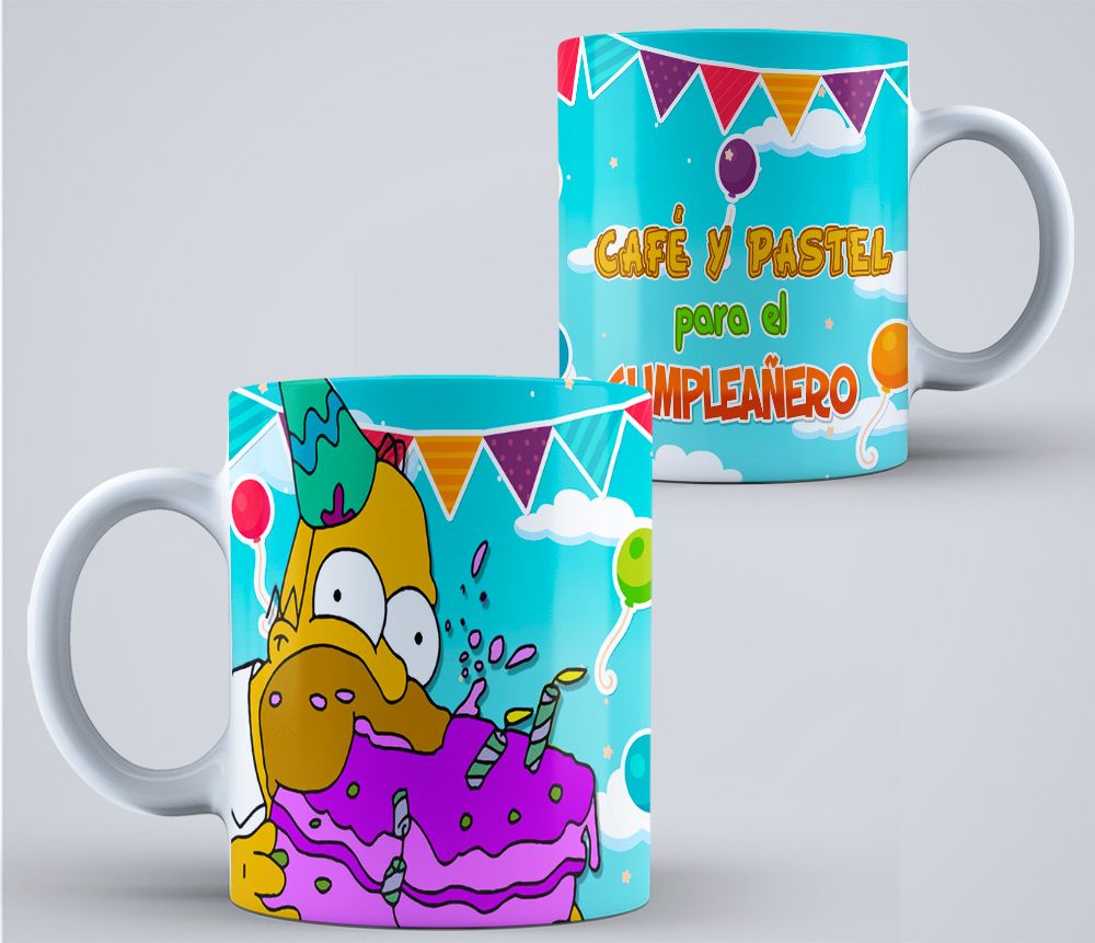 Taza Café y pastel para el cumpleañero Homer los simpsons - ProRegalos